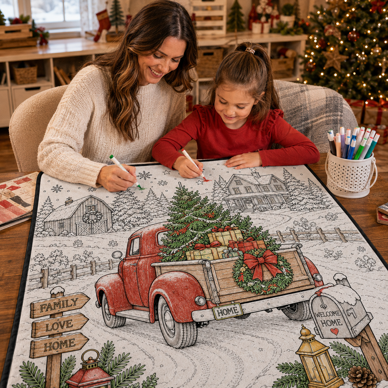 DIY Christmas Drawing Blanket Doodle Your Own Xmas Blanket, Customizable Washable Paint Play Blanket for Adults, Kids