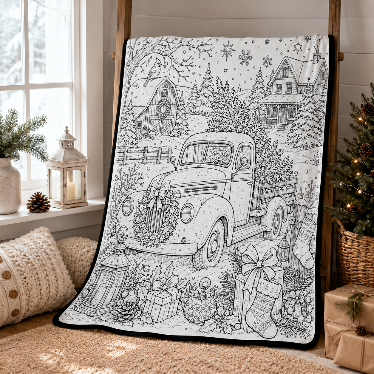 DIY Christmas Drawing Blanket Doodle Your Own Xmas Blanket, Customizable Washable Paint Play Blanket for Adults, Kids
