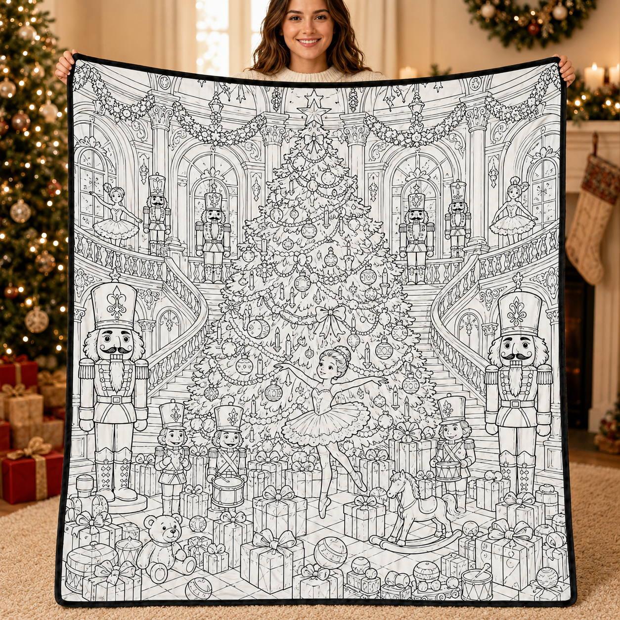 DIY Christmas Drawing Blanket Doodle Your Own Xmas Blanket, Customizable Washable Paint Play Blanket for Adults, Kids