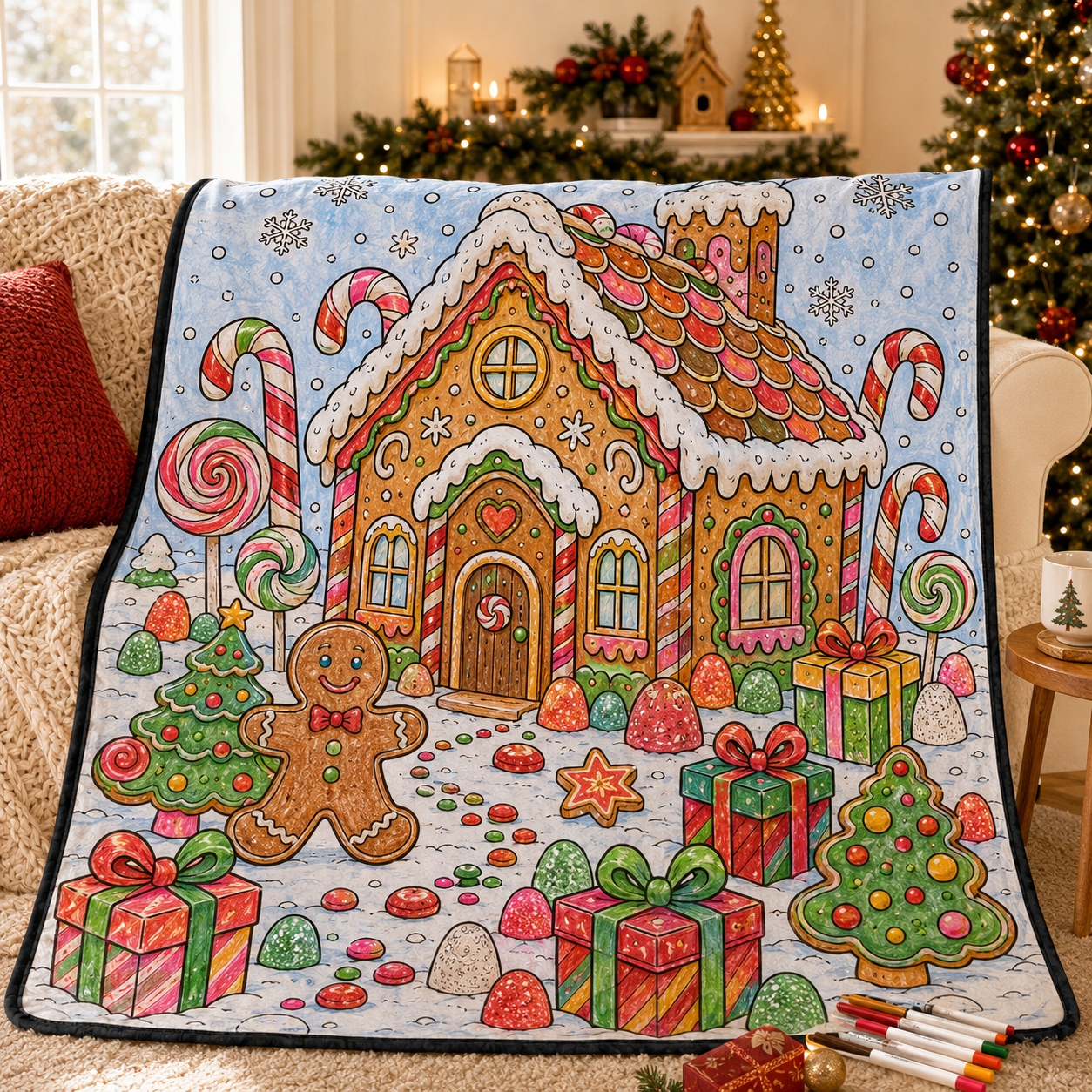 DIY Christmas Drawing Blanket Doodle Your Own Xmas Blanket, Customizable Washable Paint Play Blanket for Adults, Kids