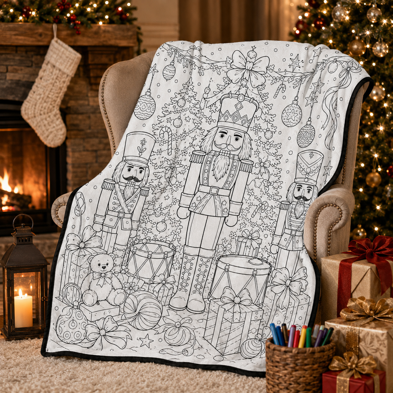 DIY Christmas Drawing Blanket Doodle Your Own Xmas Blanket, Customizable Washable Paint Play Blanket for Adults, Kids