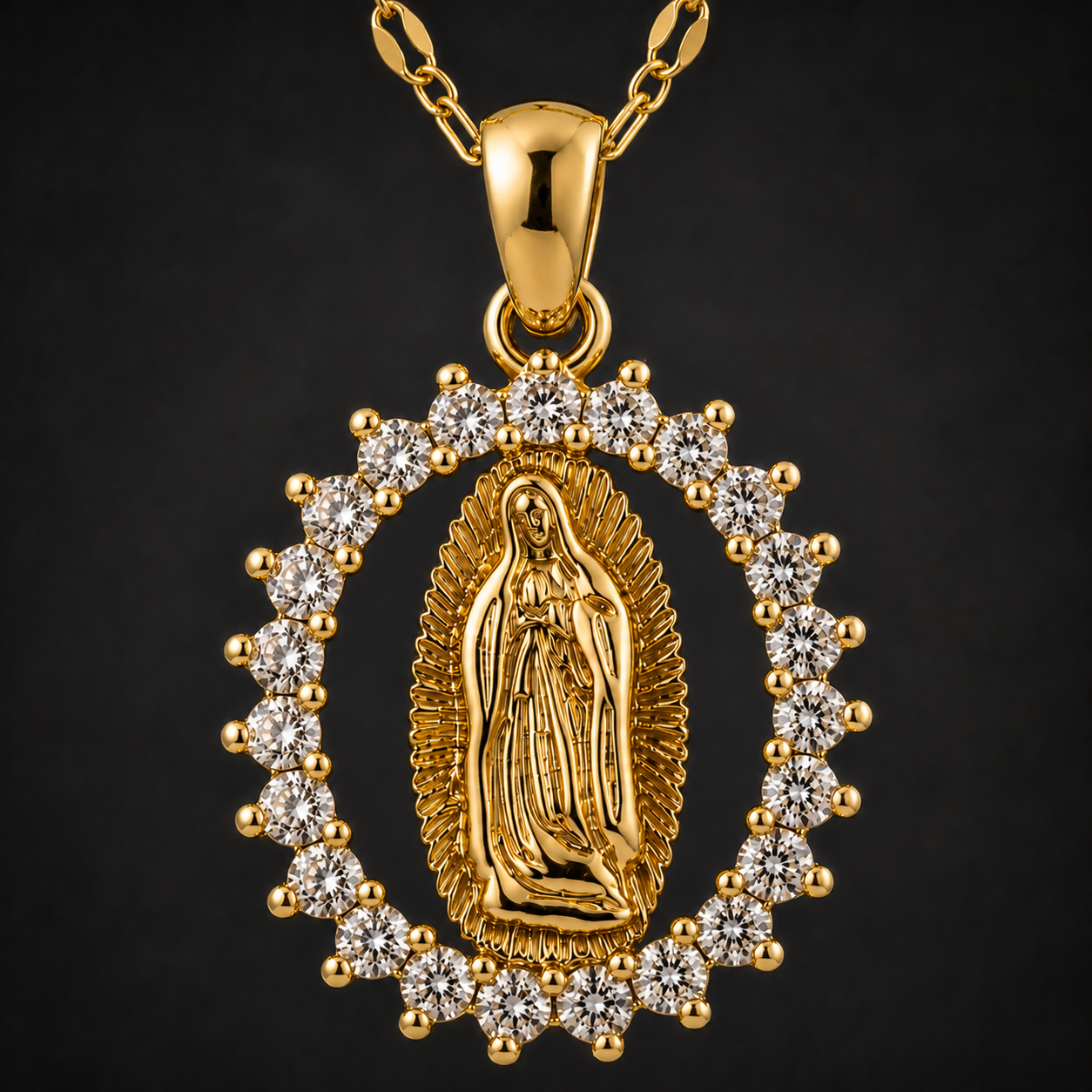 Radiant Virgin Mary Halo Pendant Necklace – Faith, Protection & Blessing