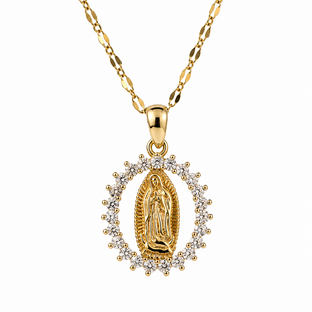 Radiant Virgin Mary Halo Pendant Necklace – Faith, Protection & Blessing