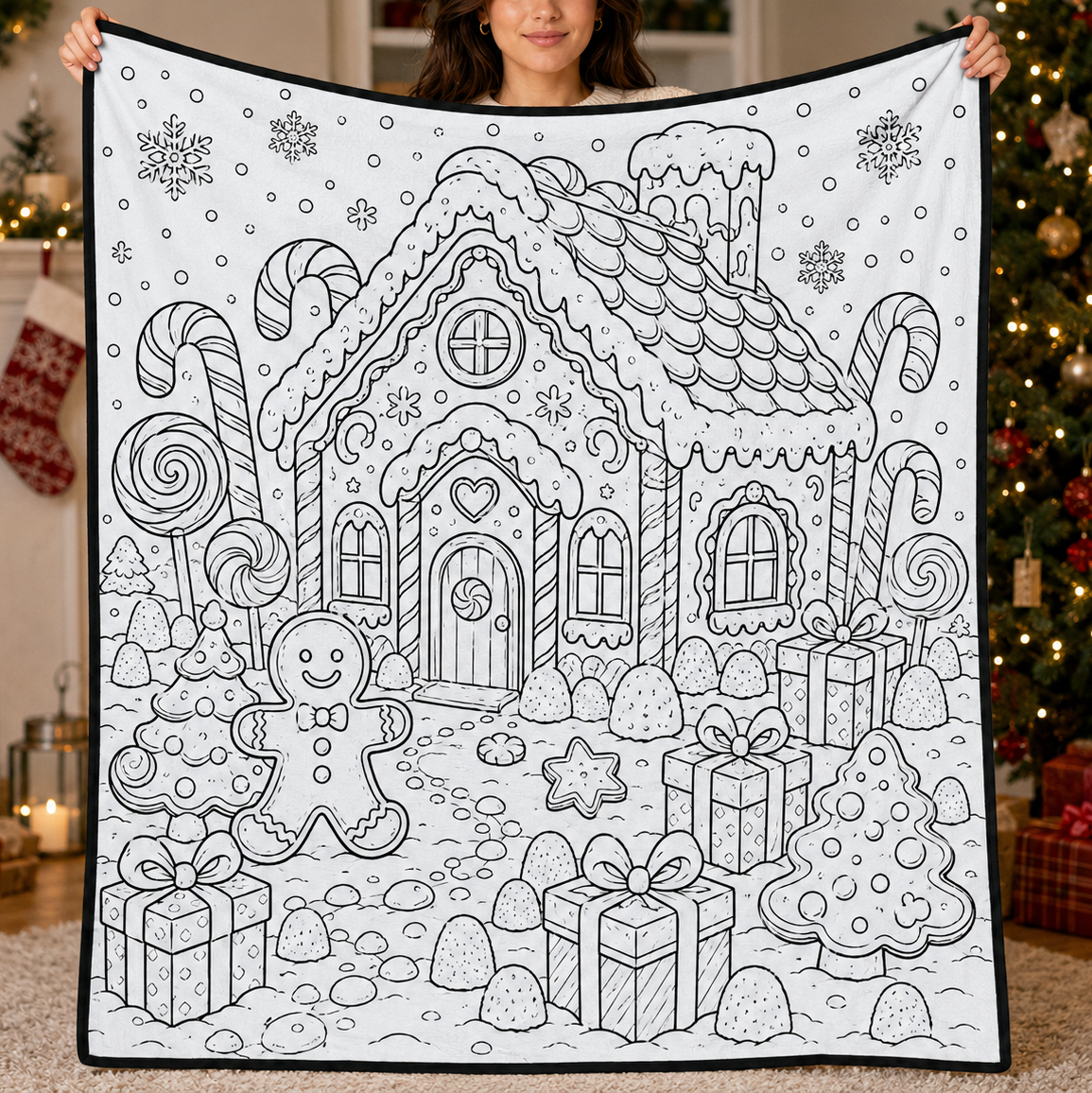 DIY Christmas Drawing Blanket Doodle Your Own Xmas Blanket, Customizable Washable Paint Play Blanket for Adults, Kids