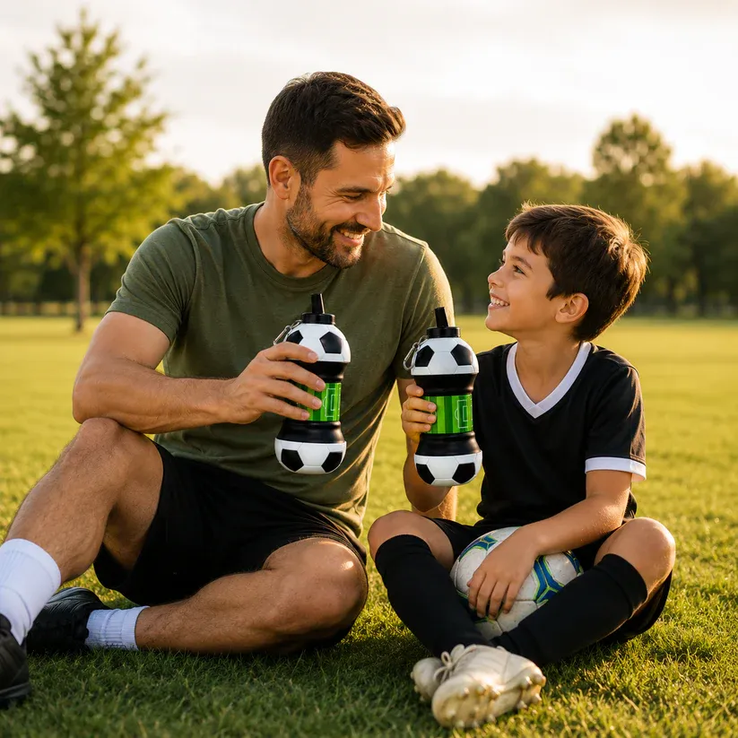 Collapsible Soccer Water Bottle for Kids Fun Foldable Silicone Sports Drink Bottle with Carabiner Clip Free School Travel Jug