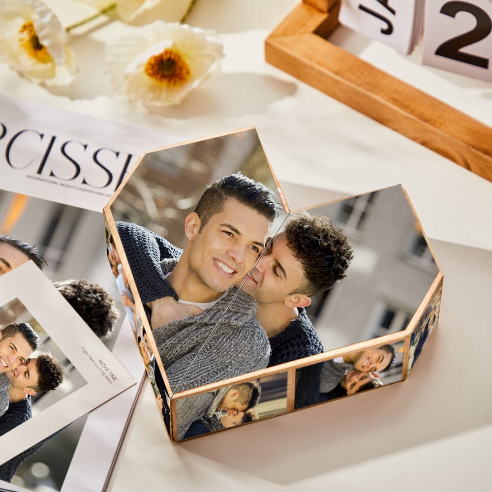 Custom Photo Rubic's Cube Wooden Cube Heart Shape Multiphoto Cube Gifts Male Couple