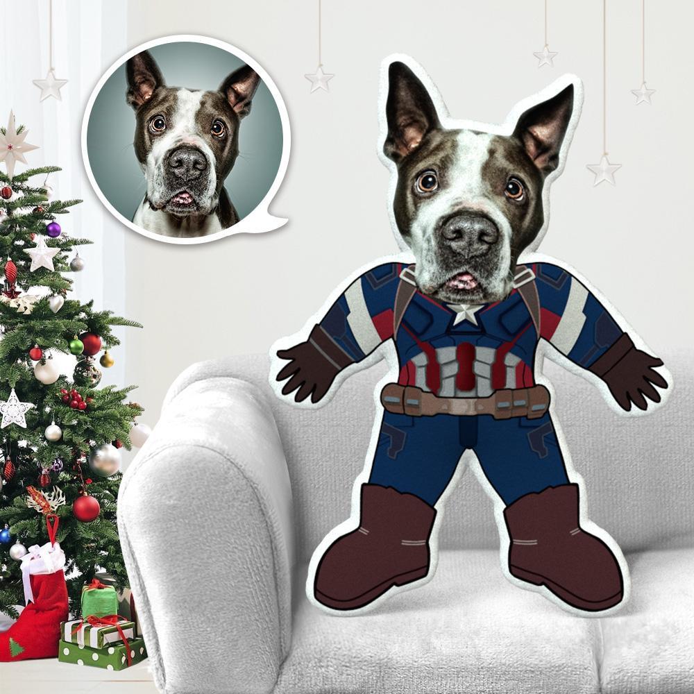 Dog Photo Pillow Dog Face Pillow Personalized Dog Pillow Custom Dog Pillow Dog Picture Pillow Capitain America Costume MiniMe Dog Costume Pillow Doll