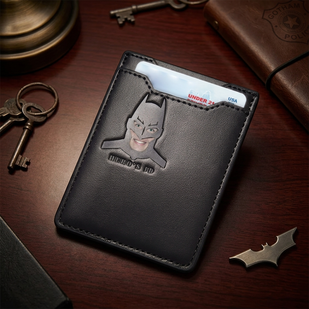 Superhero ID Card Holder for Men – Slim Minimalist Card Holder with Cutout Hero Face, RFID Wallet, Superhero Gift for Him