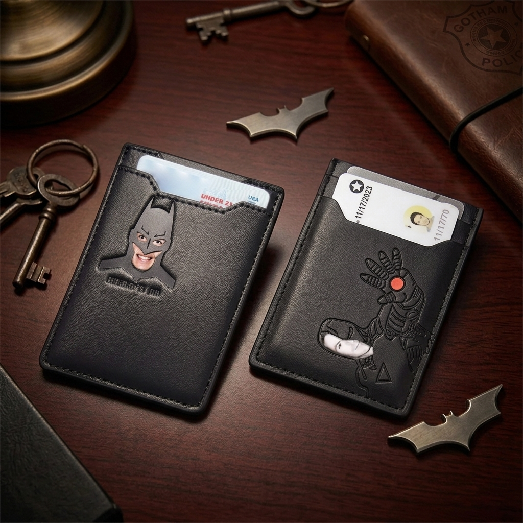 Superhero ID Card Holder for Men – Slim Minimalist Card Holder with Cutout Hero Face, RFID Wallet, Superhero Gift for Him