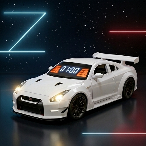 Hypercar Alarm Clock with Engine Sound, Exhaust Effect & LED Lights – Desk Gift for Car Lovers