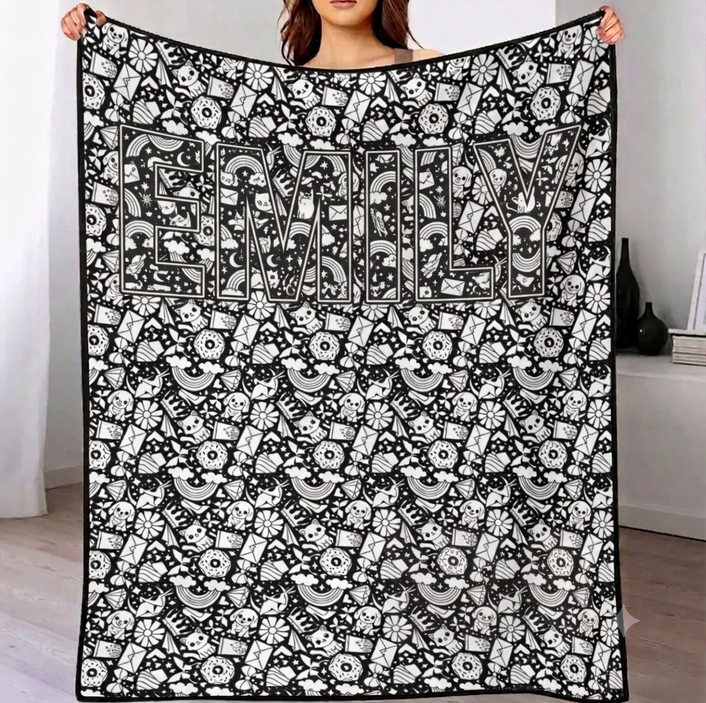 DIY Drawing Blanket Coloring Custom Name with Flowers
