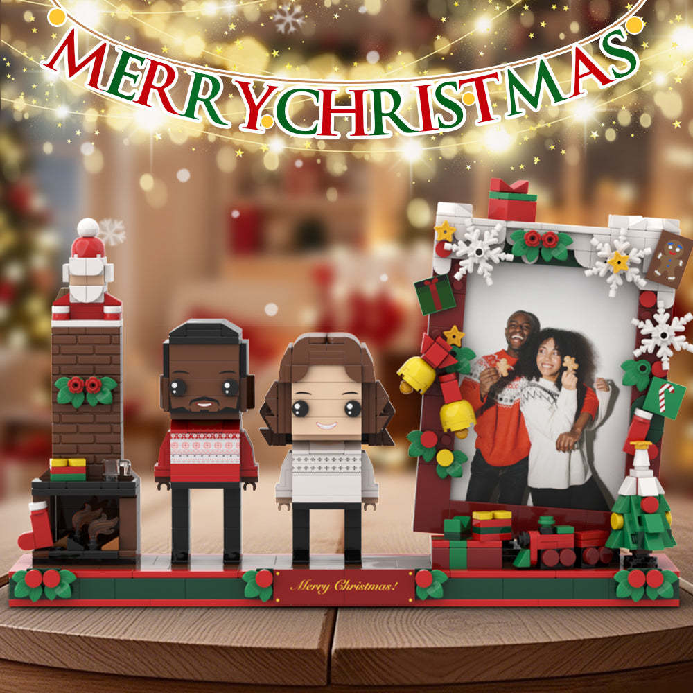 Christmas Gift For Couples Square Face Fully Body Customizable 2 People Universal Interlocking Plastic Toy Custom Brick Figures - Get Photo Blanket