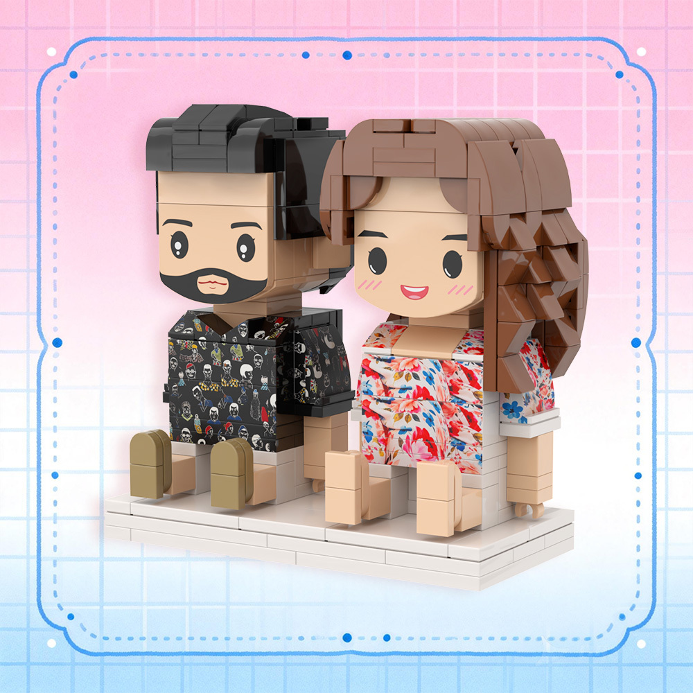 Custom Fully Body 2 People Custom Brick Figures Persanalized Sitting Brick Figures Sweet Couple Gifts - Get Photo Blanket