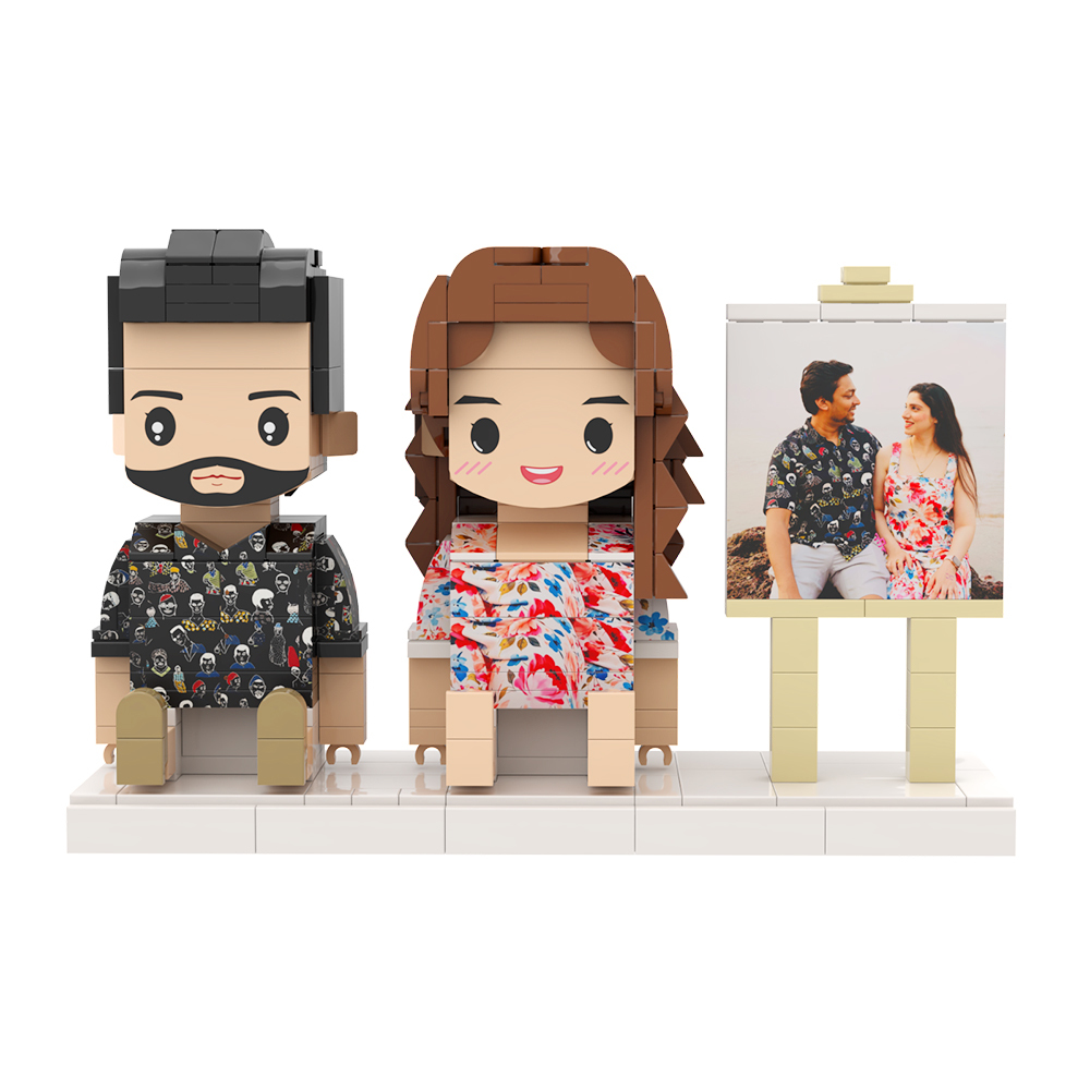 Custom Fully Body 2 People Custom Brick Figures Persanalized Sitting Brick Figures Sweet Couple Gifts - Get Photo Blanket