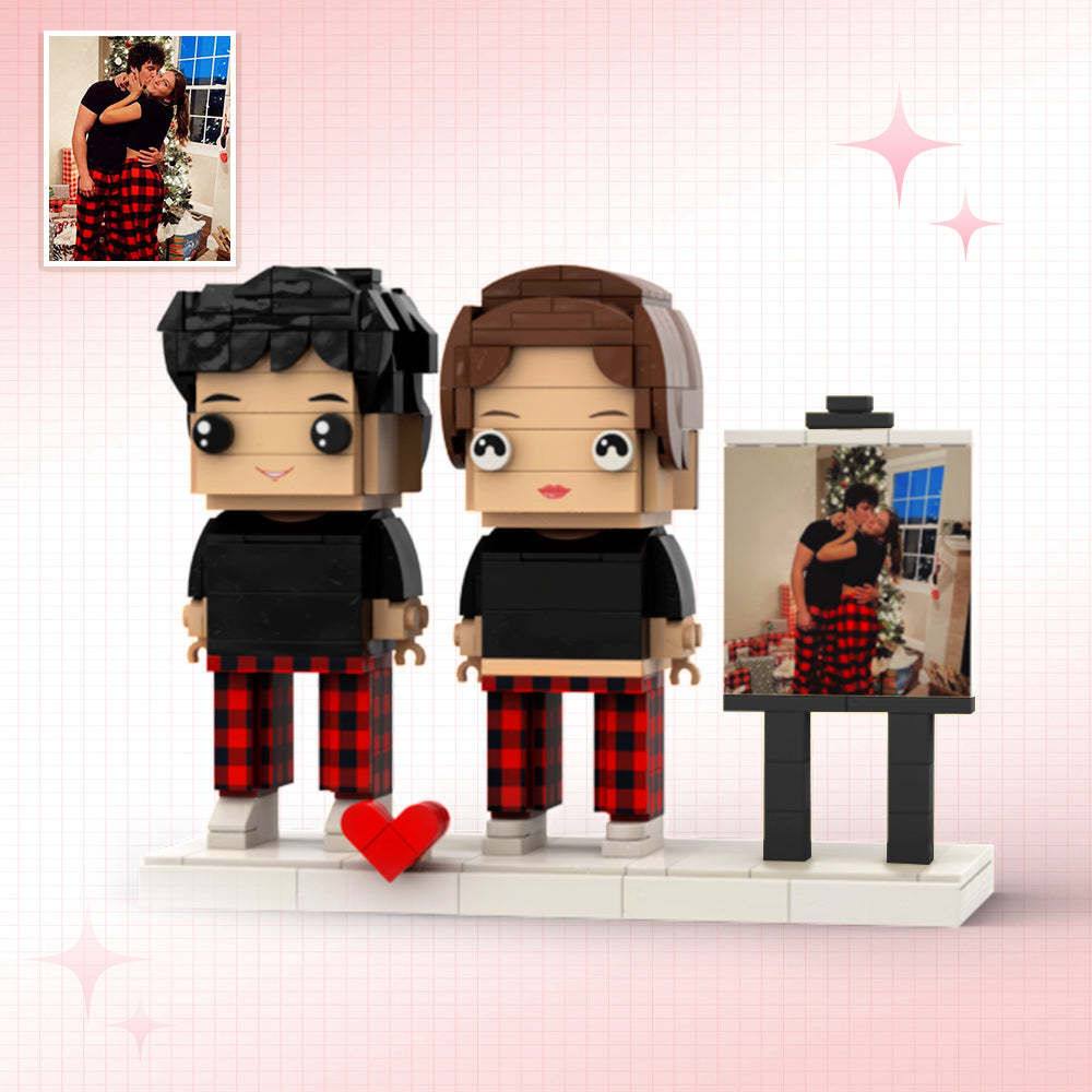 Customizable Fully Body 2 People Custom Brick Figures Christmas Suit Brick Me Figures With Photo - Get Photo Blanket