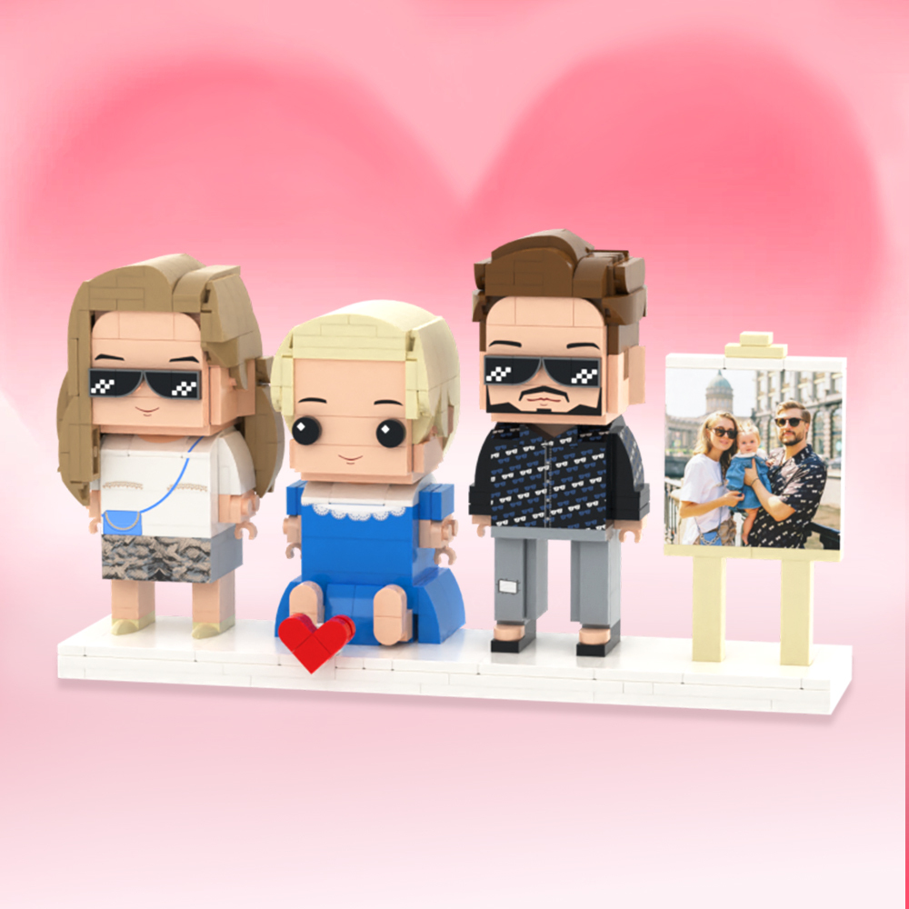 Personalized Full Body 3 People Brick Figures Custom Sitting Brick Figures Universal Interlocking Plastic Toy Christmas Gift - Get Photo Blanket