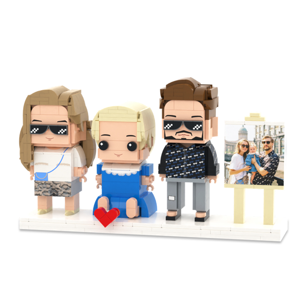 Personalized Full Body 3 People Brick Figures Custom Sitting Brick Figures Universal Interlocking Plastic Toy Christmas Gift - Get Photo Blanket