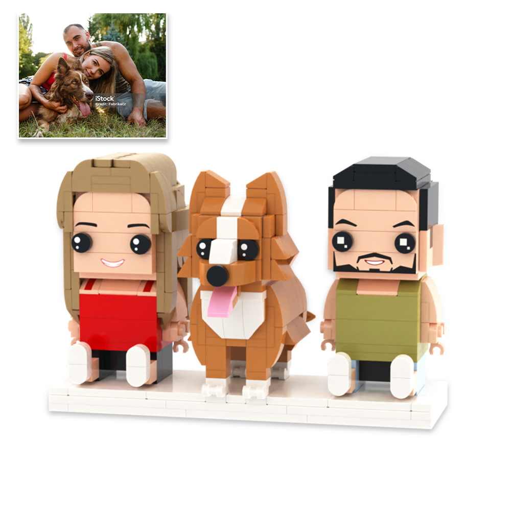 Personalized Full Body 3 People Brick Figures Custom Sitting Brick Figures Universal Interlocking Plastic Toy Christmas Gift - Get Photo Blanket
