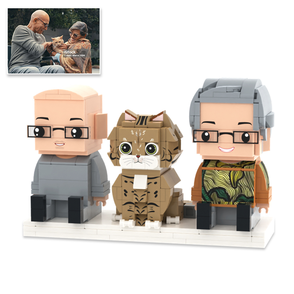 Personalized Full Body 3 People Brick Figures Custom Sitting Brick Figures Universal Interlocking Plastic Toy Christmas Gift - Get Photo Blanket