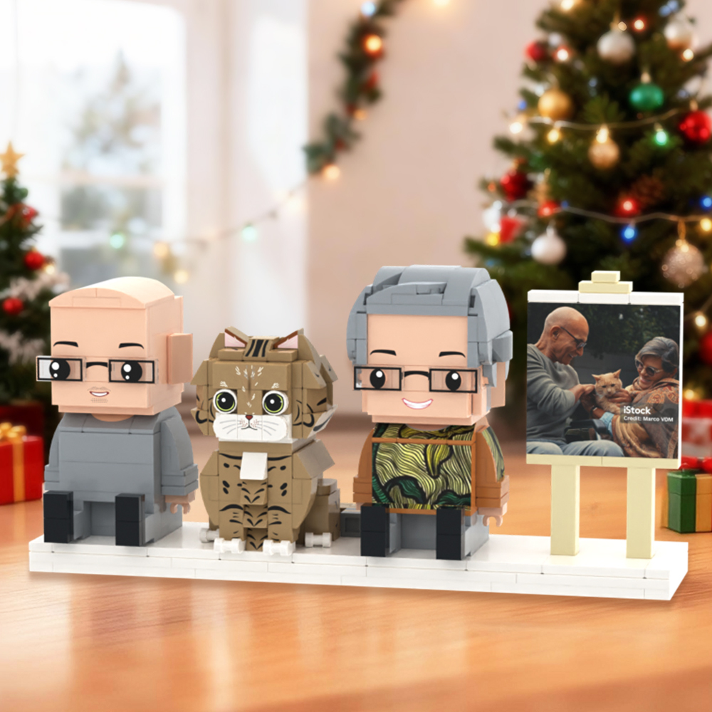 Personalized Full Body 3 People Brick Figures Custom Sitting Brick Figures Universal Interlocking Plastic Toy Christmas Gift - Get Photo Blanket