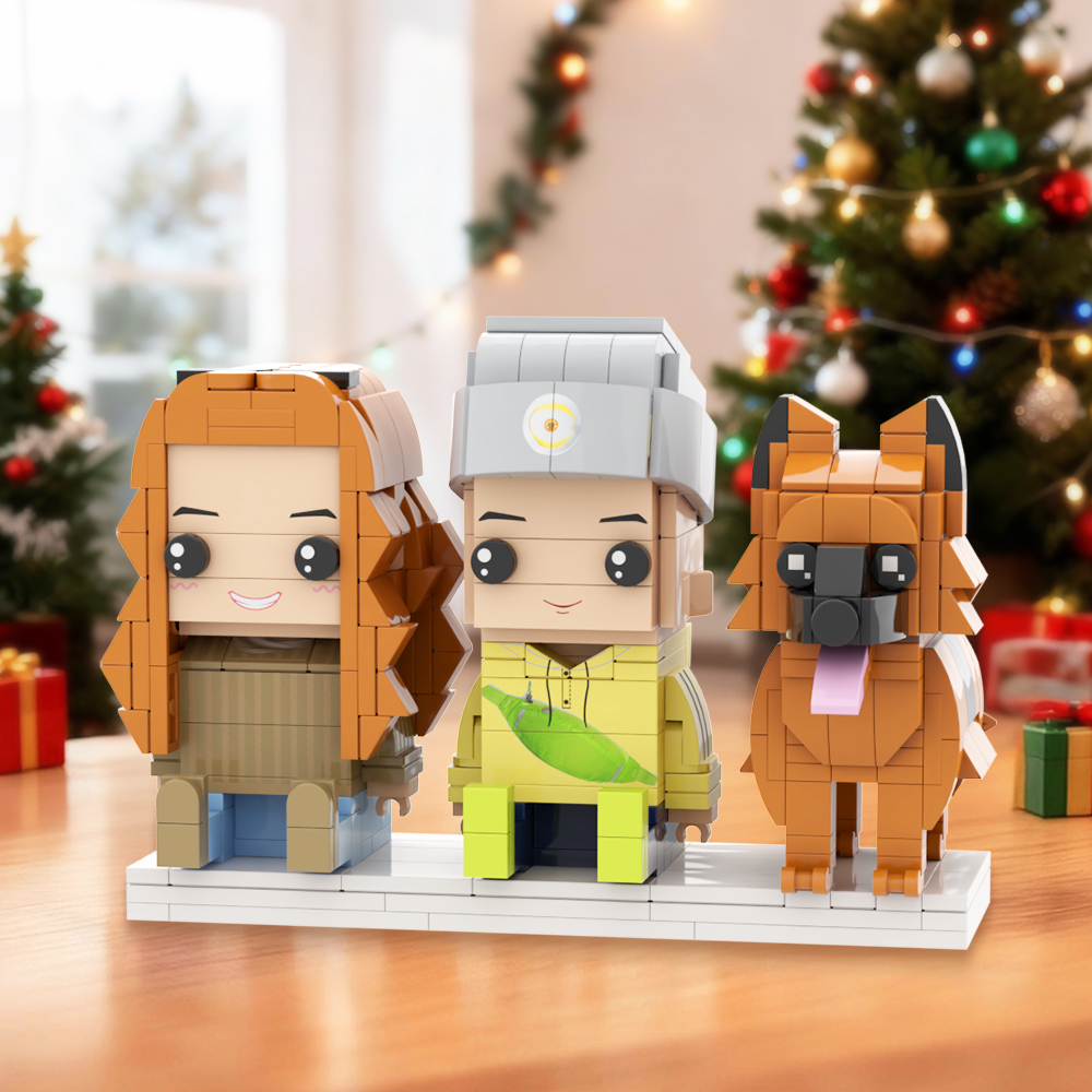Personalized Full Body 3 People Brick Figures Custom Sitting Brick Figures Universal Interlocking Plastic Toy Christmas Gift - Get Photo Blanket