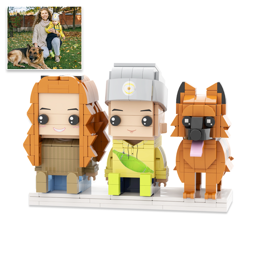 Personalized Full Body 3 People Brick Figures Custom Sitting Brick Figures Universal Interlocking Plastic Toy Christmas Gift - Get Photo Blanket
