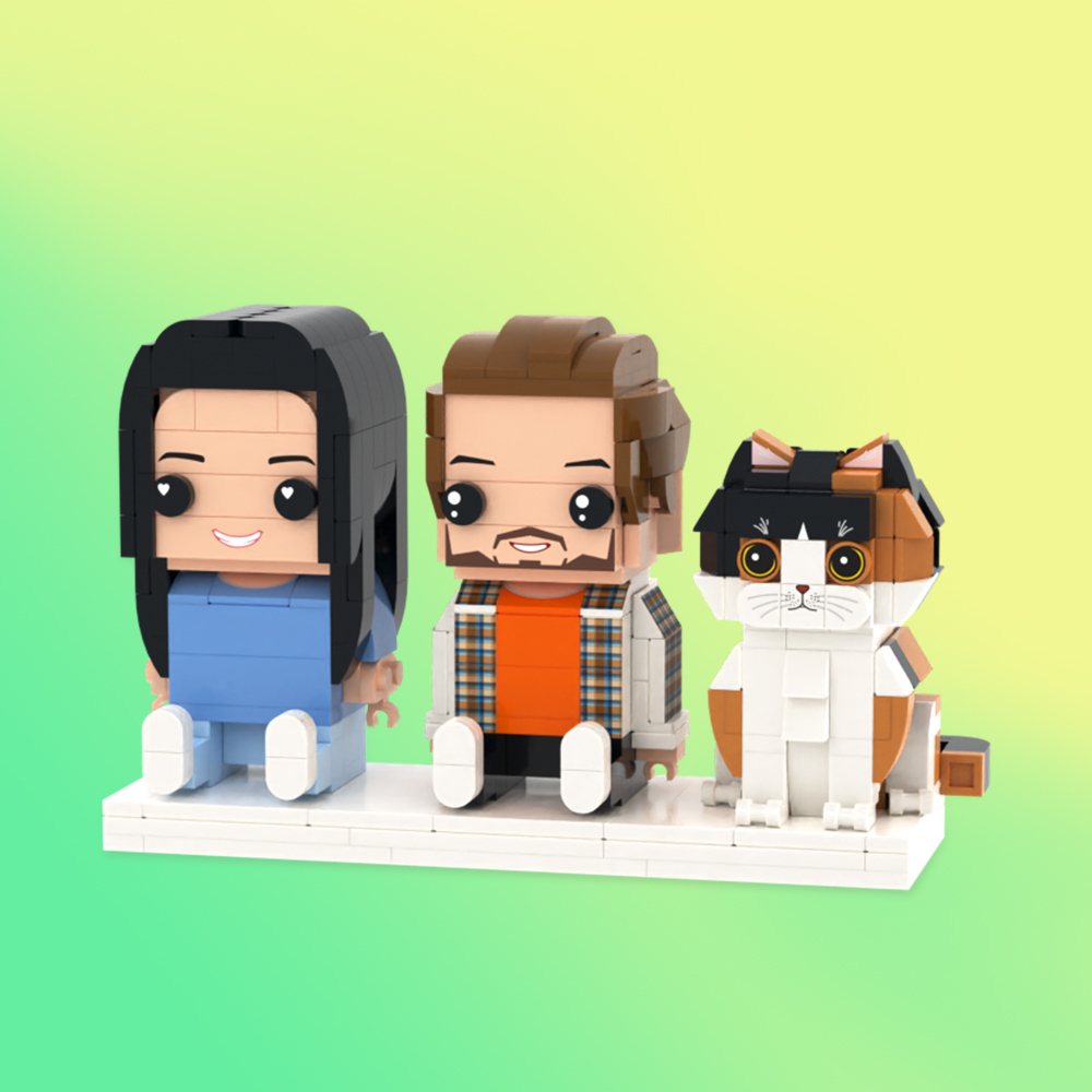 Personalized Full Body 3 People Brick Figures Custom Sitting Brick Figures Universal Interlocking Plastic Toy Christmas Gift - Get Photo Blanket