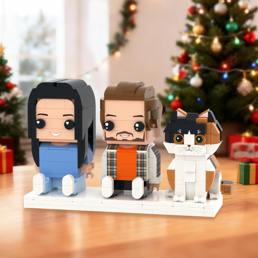 Personalized Full Body 3 People Brick Figures Custom Sitting Brick Figures Universal Interlocking Plastic Toy Christmas Gift - Get Photo Blanket
