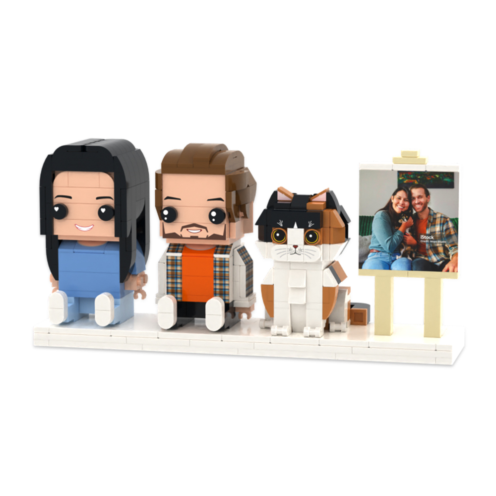 Personalized Full Body 3 People Brick Figures Custom Sitting Brick Figures Universal Interlocking Plastic Toy Christmas Gift - Get Photo Blanket