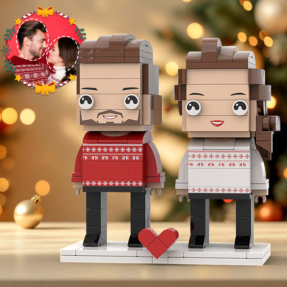 Customizable Head 2 People Interlocking Plastic Toy Matching Couple Sweater Perfect Christmas Gift Exchange Themes - Get Photo Blanket