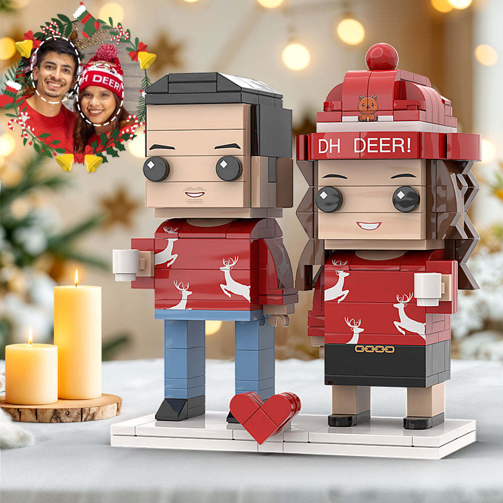 Customizable Head 2 People Interlocking Plastic Toy Red Matching Sweater Couple Christmas Gift For Girlfriend - Get Photo Blanket