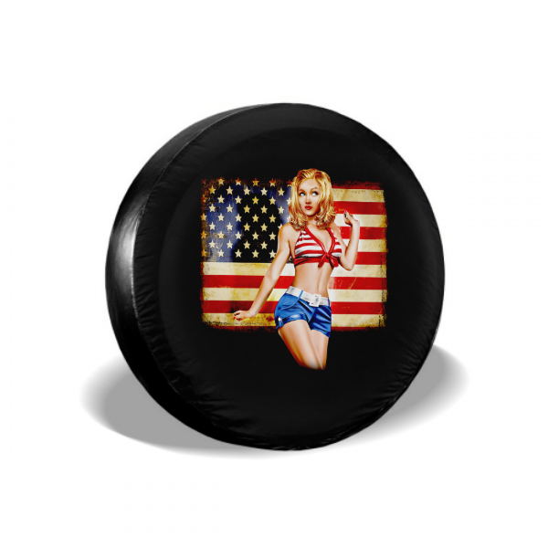 Beauty Girl And American Flag Spare Tire Cover - MyFaceTshirt