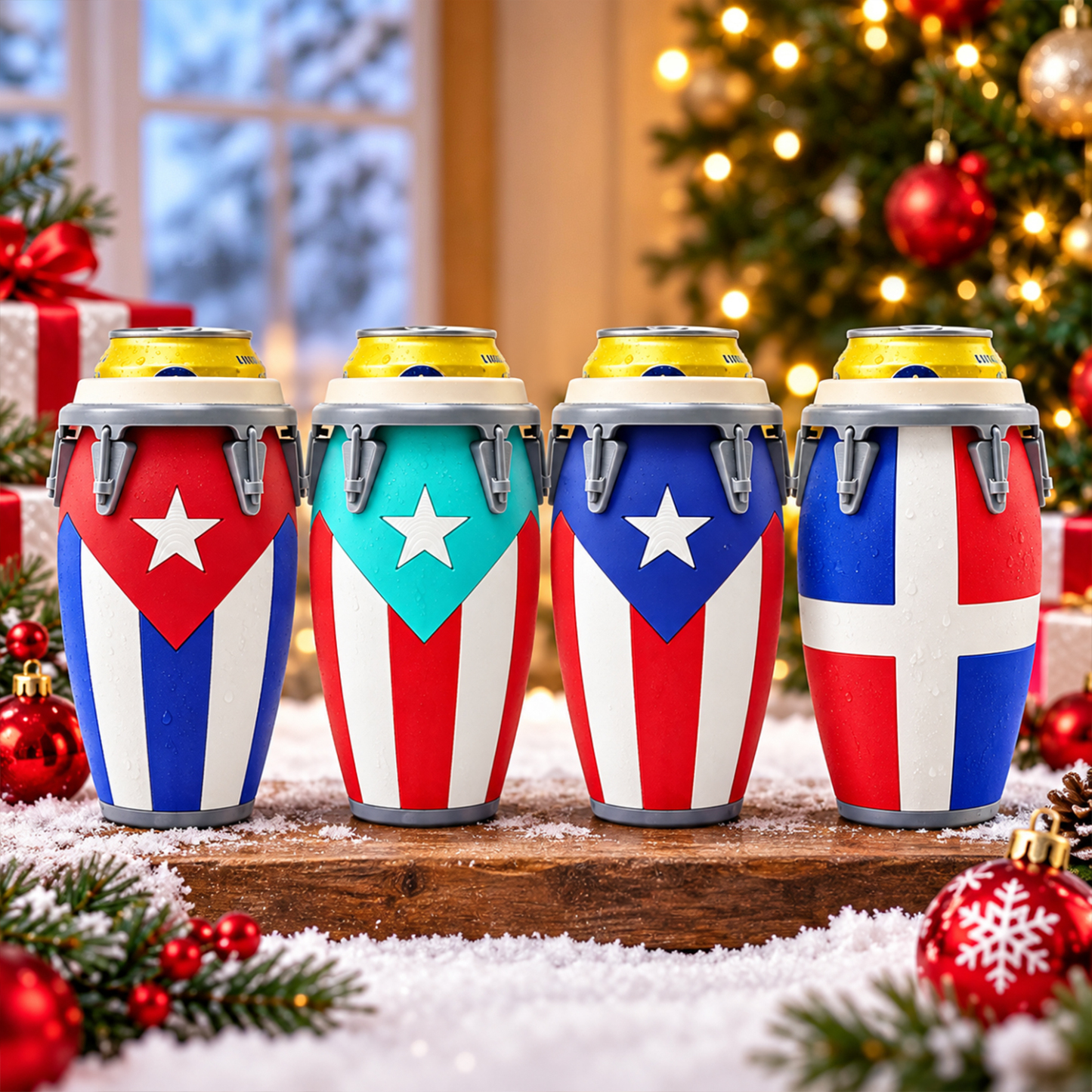 Custom 3D Printed Conga Style Can Holder Puerto Rican Flag Boricua Tumbler Caribbean Gift 12oz