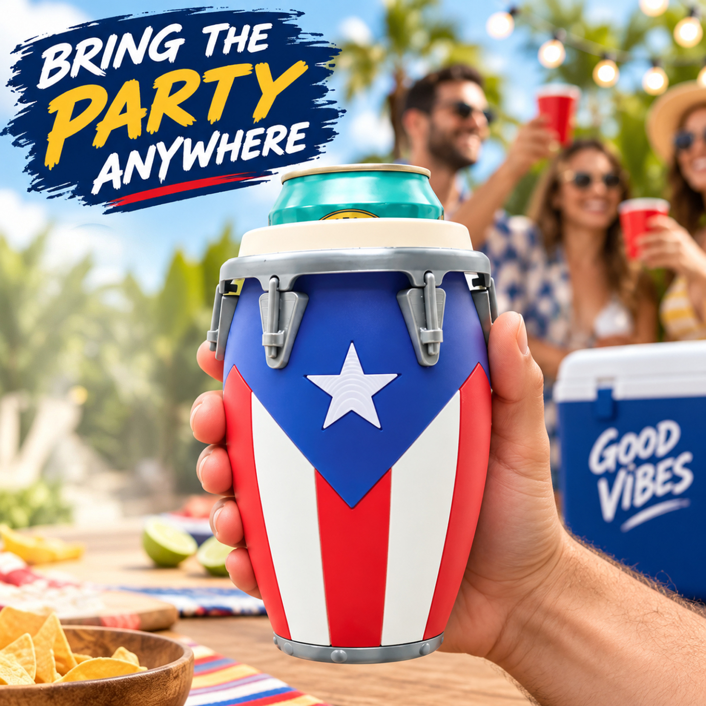 Custom 3D Printed Conga Style Can Holder Puerto Rican Flag Boricua Tumbler Caribbean Gift 12oz