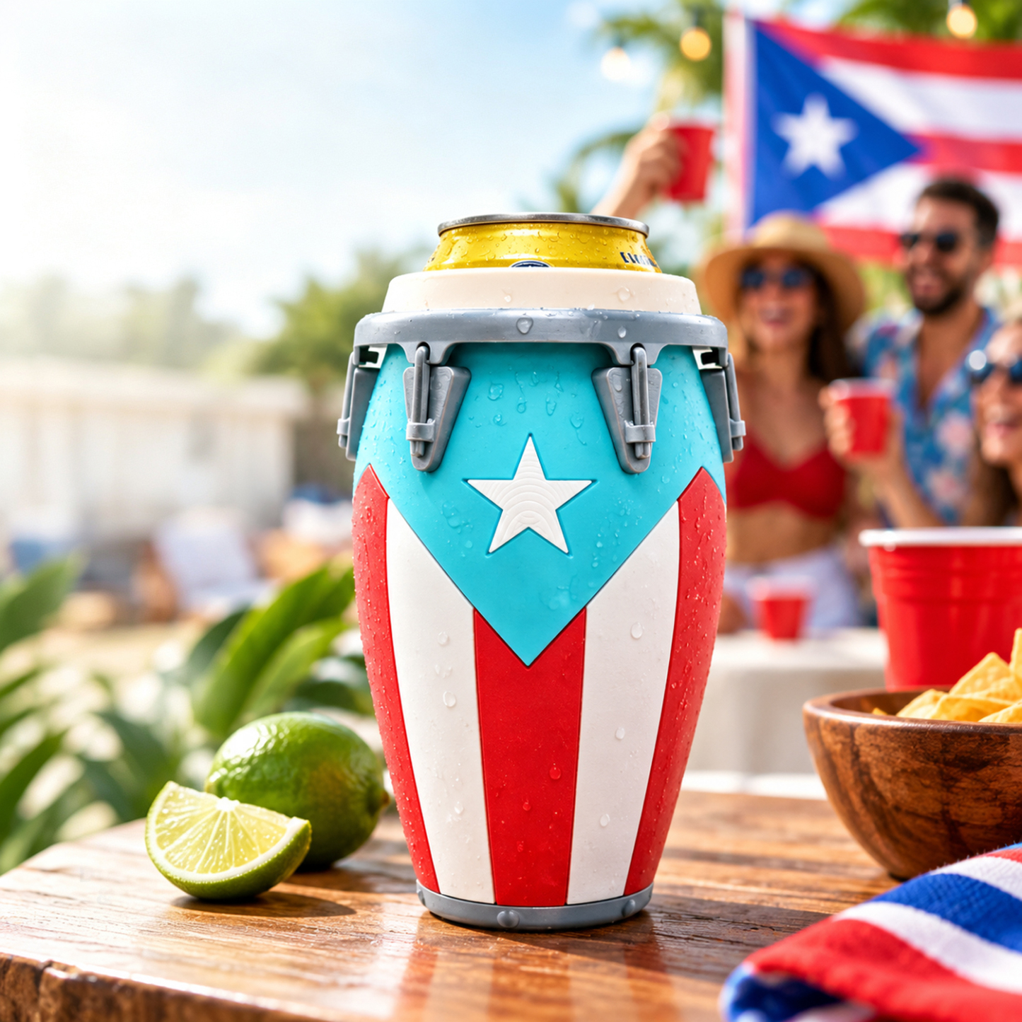 Custom 3D Printed Conga Style Can Holder Puerto Rican Flag Boricua Tumbler Caribbean Gift 12oz