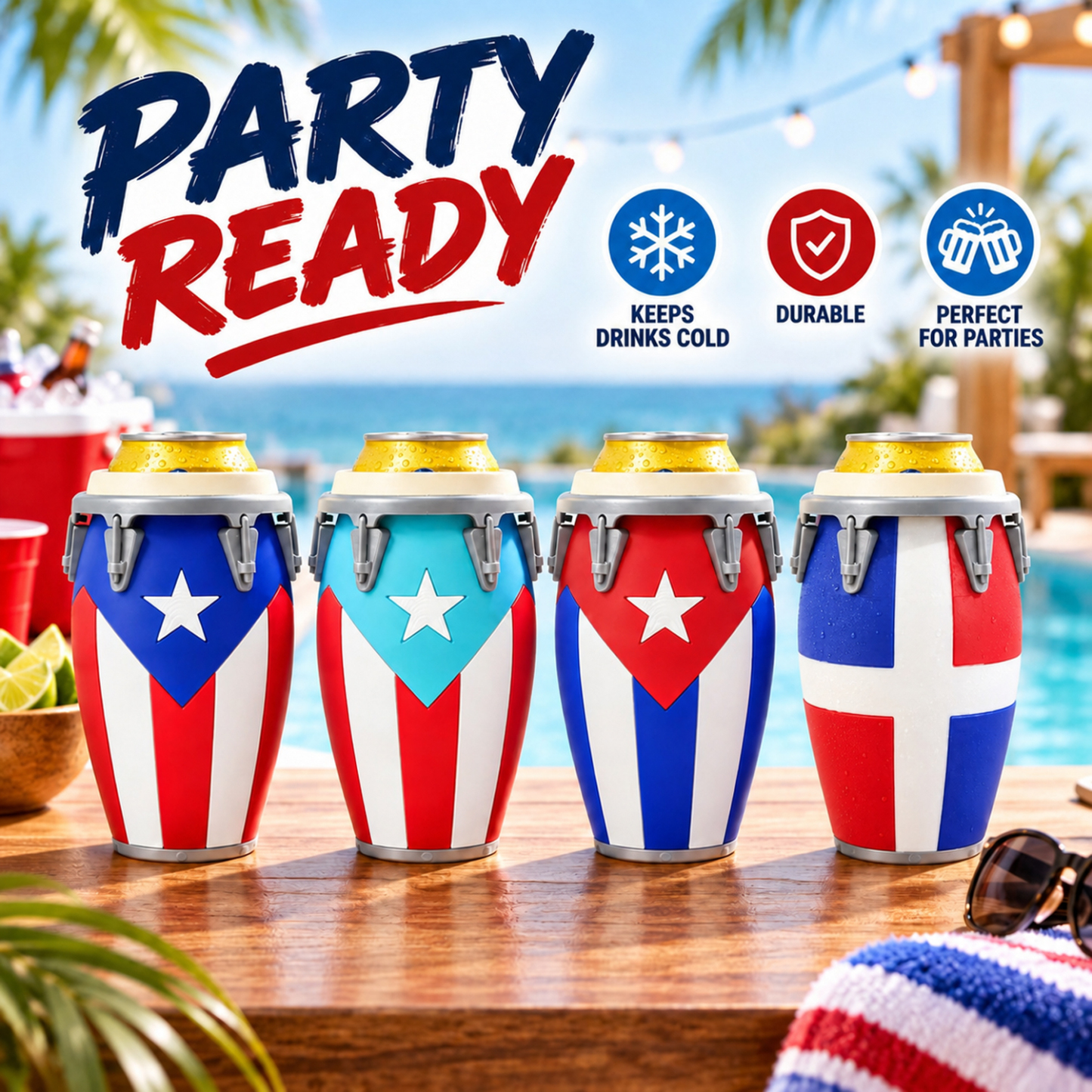 Custom 3D Printed Conga Style Can Holder Puerto Rican Flag Boricua Tumbler Caribbean Gift 12oz