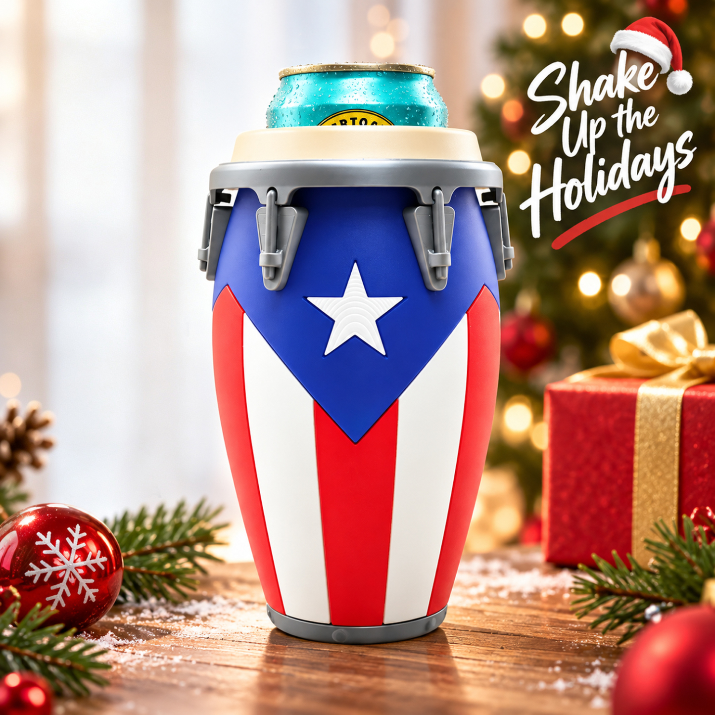 Custom 3D Printed Conga Style Can Holder Puerto Rican Flag Boricua Tumbler Caribbean Gift 12oz