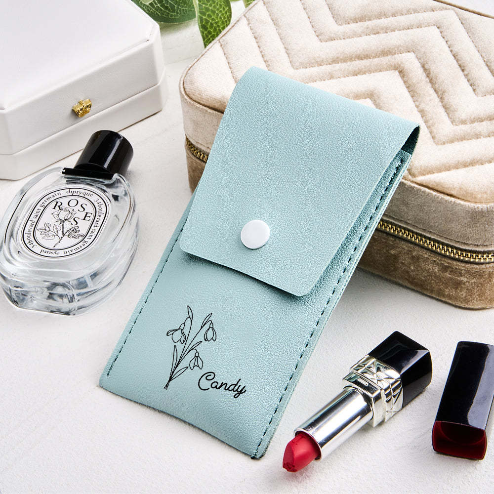 Personalized Birth Flower Leather Makeup Brush Bag with 8 Pcs Makeup Brushes Birthday Gift for Her - Get Photo Blanket