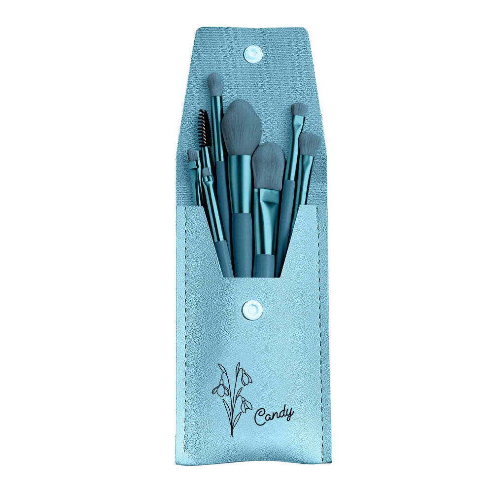 Personalized Birth Flower Leather Makeup Brush Bag with 8 Pcs Makeup Brushes Birthday Gift for Her - Get Photo Blanket