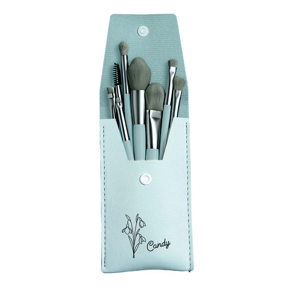 Personalized Birth Flower Leather Makeup Brush Bag with 8 Pcs Makeup Brushes Birthday Gift for Her - Get Photo Blanket