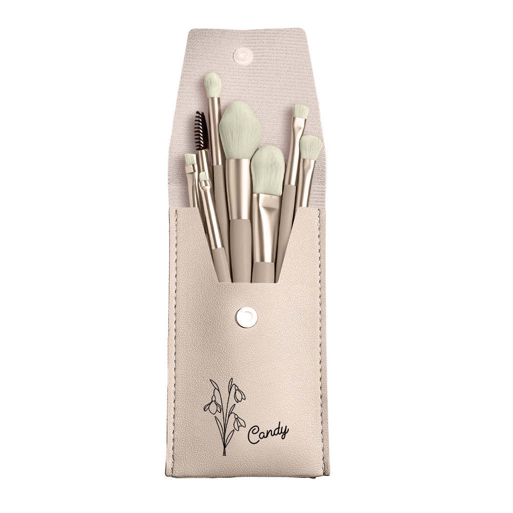 Personalized Birth Flower Leather Makeup Brush Bag with 8 Pcs Makeup Brushes Birthday Gift for Her - Get Photo Blanket