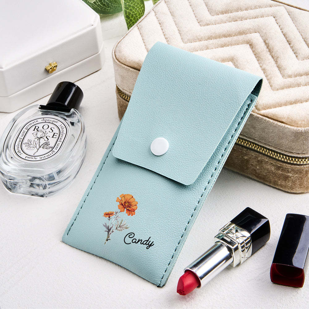 Personalized Birth Flower Leather Makeup Brush Bag with 8 Pcs Makeup Brushes Birthday Wedding Gift - Get Photo Blanket