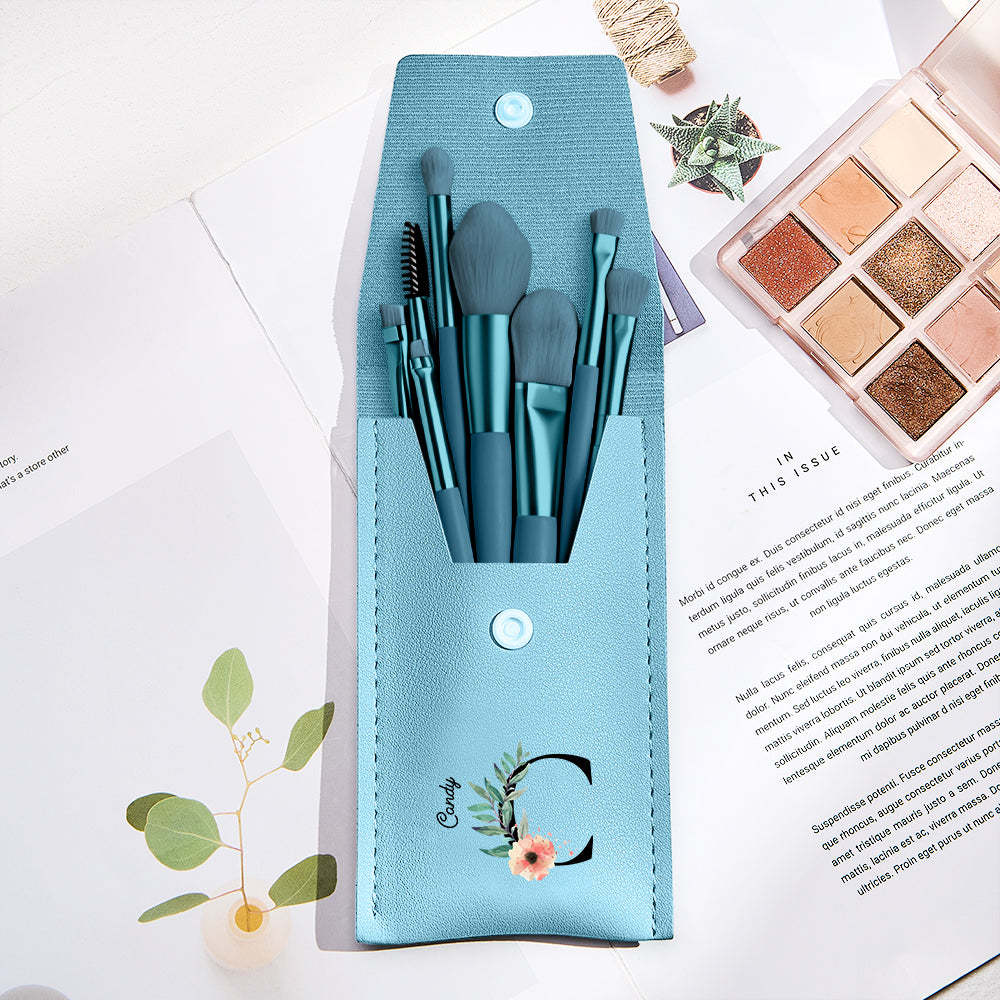 Personalized Flower Leather Makeup Brush Bag with 8 Pcs Makeup Brushes Gift for Her - Get Photo Blanket