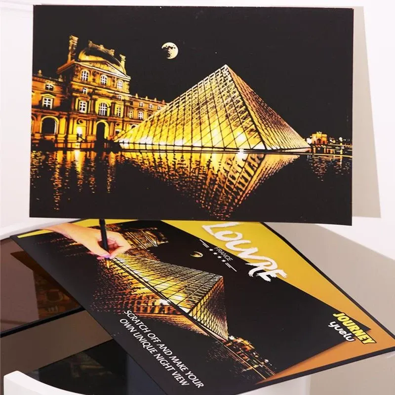 DIY Colorful City Nightscape Scratch Art Creative Craft Kit Multi Famous Scenes