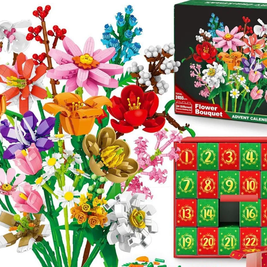 24 Days of Christmas Flower Bouquet Advent Calendar Building Blocks Christmas Countdown Blind Box - Get Photo Blanket