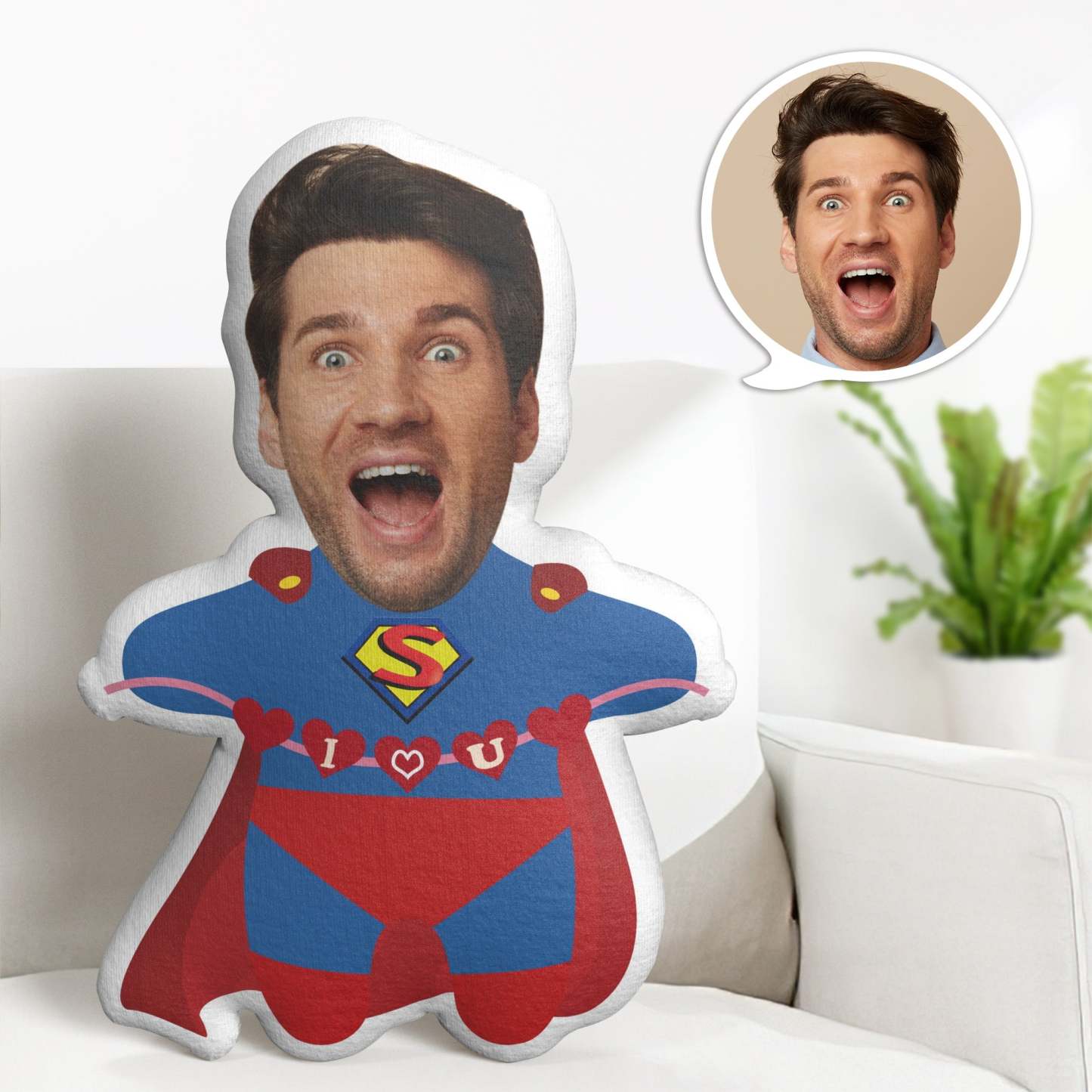 Valentine's Day Pillow Gifts Custom Cartoon Pillow Personalized Superman Minime Pillow Gifts - Get Photo Blanket