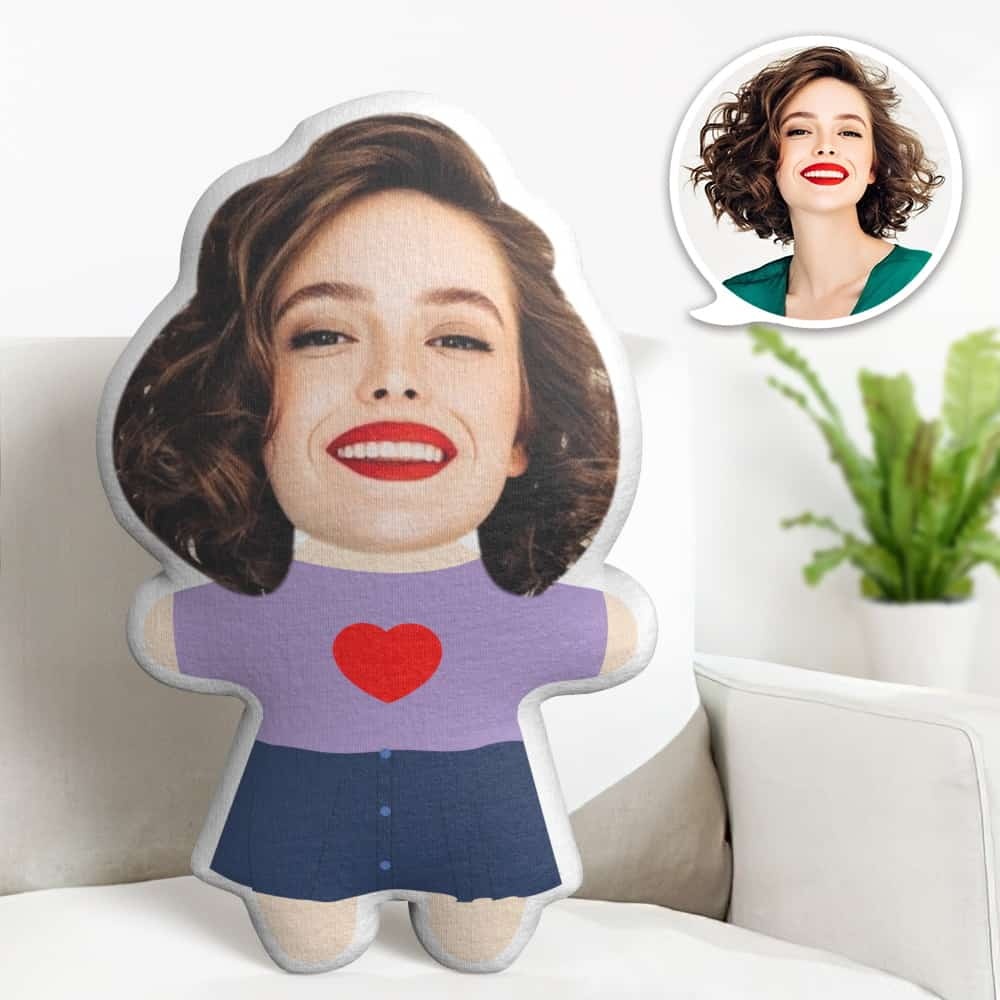 Valentine's Day Gift Custom Face Pillow, Cartoon Red Heart Face Doll, the Best Gift for Lover