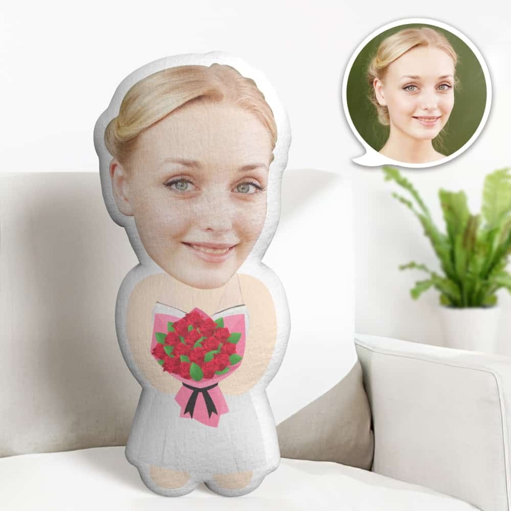 Valentine's Day Gift Custom Face Pillow, Cartoon Bride in Wedding Dress Face Doll, the Best Gift for Lover