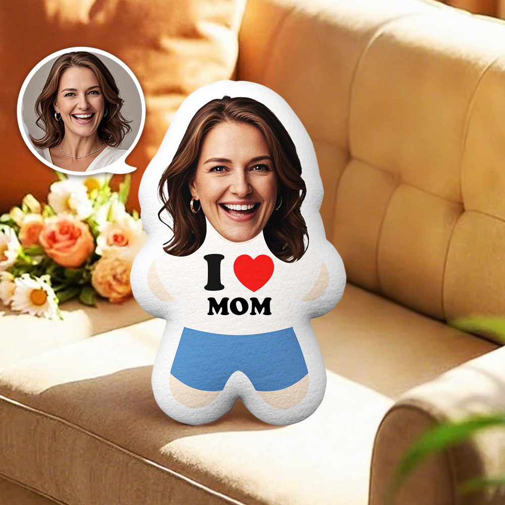 Custom Face Pillow I Love Mom Minime Throw Pillow Custom Name Personalized Photo Minime Pillow Mother's Day Gifts