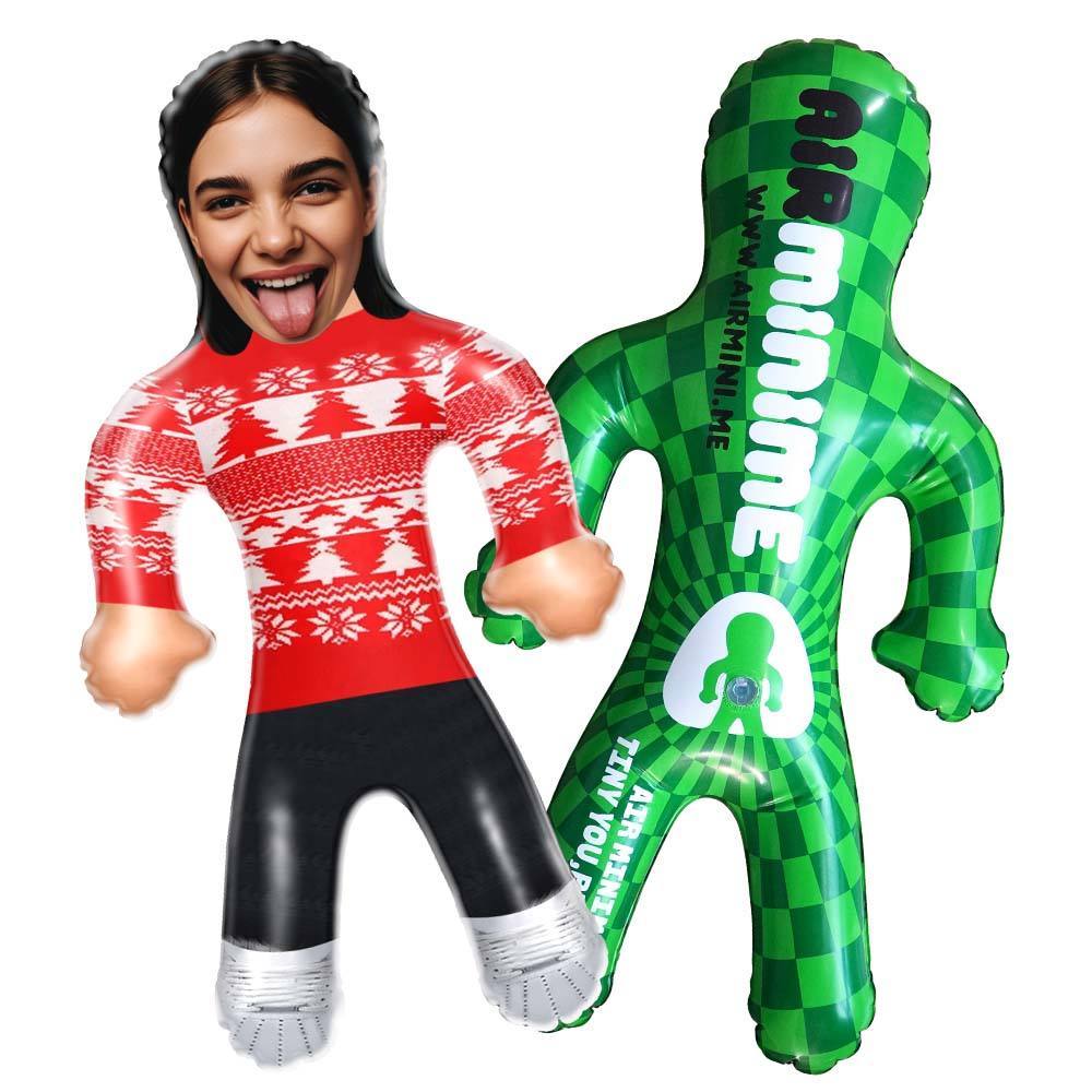 Personalized Blow Up Doll Red Christmas Jumper Air Minime Doll Funny Inflatable Doll Christmas Gift - Get Photo Blanket